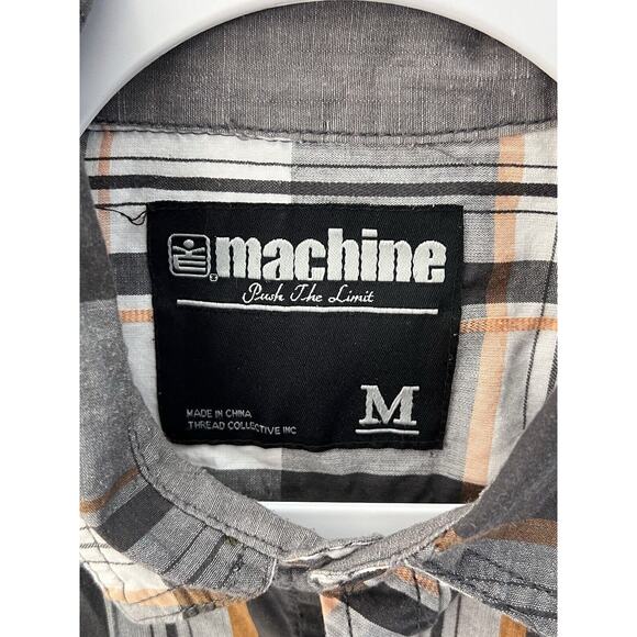 Machine Shirt Mens Size Medium Gray Plaid Button Up Short Sleeve Chest Pockets - Picture 3 of 6